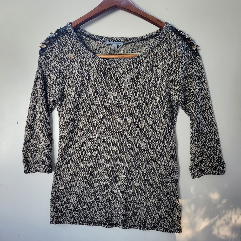 Charlotte Russe Beaded Shoulder Knit Top Womens S Black White Excellent Indie Gl